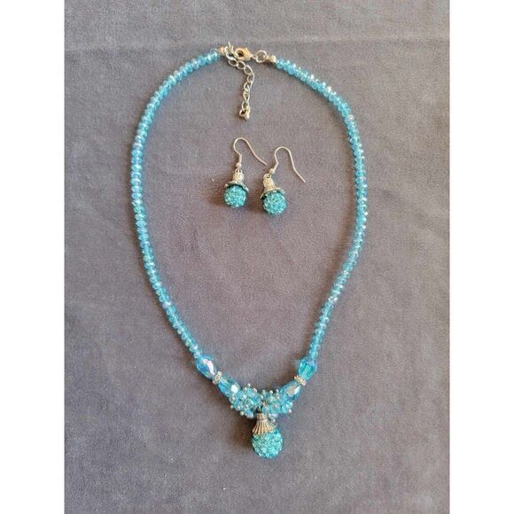 Blue Crystal Beaded Necklace And Earring Set - Picture 1 of 2